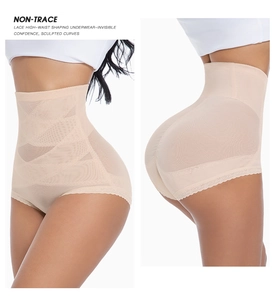 Detailed texture of high-waisted shaping briefs with breathable honeycomb lace fabric