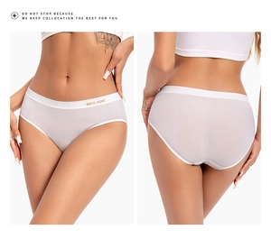 Front and back view of seamless low waist briefs with logo waistband for women