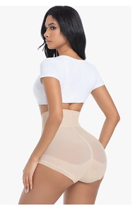 Detail of high waist shapewear with breathable mesh, lace edges and butt lifting effect