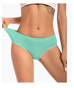 Close-up of seamless mint green panties with lettered waistband and high elasticity