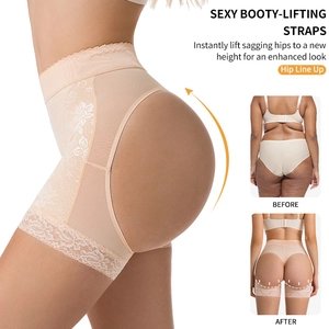 Mutande contenitive in pizzo con cinturini solleva glutei in colore nudo naturale