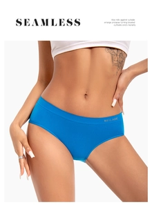 Detail of blue seamless panties with printed elastic waistband for a smooth fit