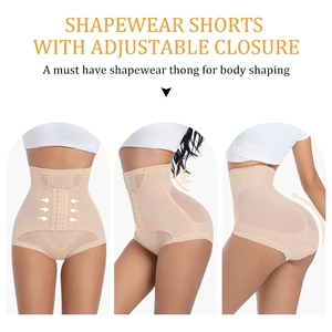 High-waist shapewear shorts with adjustable front hooks for tummy control and hip lifting