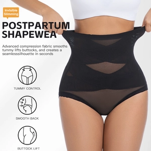 High waist tummy control shapewear in black mesh with criss-cross compression and butt lift