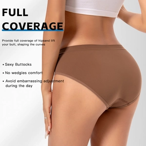 Brown seamless low waist panties with full coverage and butt lifting effect on model