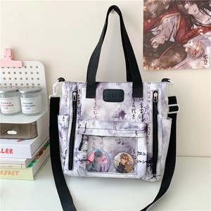 Women Chinese Style Large Capacity Oxford Tote Bag Vintage Calligraphy Shoulder Crossbody Ita Bag With PVC Window For Students