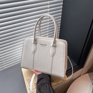 Women Retro Crocodile Pattern PU Leather Handbag Fashion Letter Print Boston Bag Handheld Crossbody Shoulder Bag For Daily