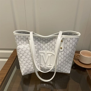 Women Fashion PU Leather Tote Bag With Sub-bag Large Capacity M Letter Monogram Printed Shoulder Bag Casual Shopping Bag