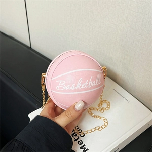 Sac Bandoulière pour Femmes en Forme de Basket-ball Tendance Sac à Épaule Rond Créatif en Cuir PU Chaîne Mini Sac à Main