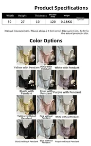 Size chart showing dimensions and colors for the stylish casual crossbody tote bag