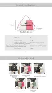 Detailed size specifications for small patchwork crossbody bag with color contrast design