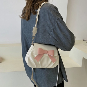 Sac en Bandoulière pour Femmes en Cuir PU Avec Décoration Grand Nœud Design Plissé Bandoulière Tressée Sac de Messager pour Femmes