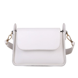 Minimalist white leather crossbody square bag for women with golden metal hardware detail