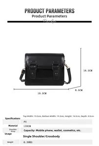 Spécifications détaillées de taille pour le sac bandoulière vintage en cuir PU noir