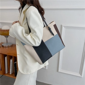 Sac fourre-tout moderne en cuir PU multicolore avec longues bretelles pour un style casual