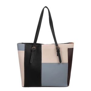 Sac cabas chic en cuir PU à empiècements multicolores et boucles dorées réglables