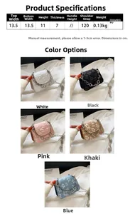 Detailed size chart and color selection for floral textured mini PU crossbody bag