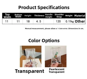 Size chart and dimensions for the PVC transparent chain crossbody mini phone bag