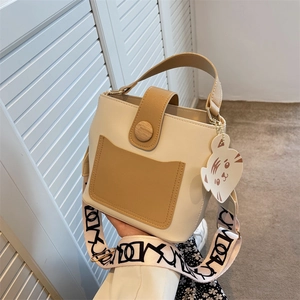 Women Fashion Color Block PU Leather Shoulder Bag Wide Letter Print Strap Cartoon Tiger Pendant Crossbody Handbag