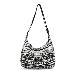 Sac fourre-tout style ethnique aux motifs géométriques noir et blanc avec bandoulière