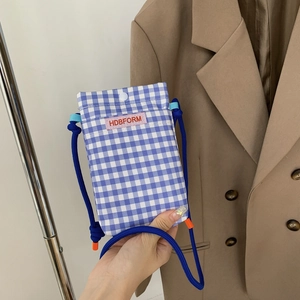 Koreanischer Stil Gingham Mini Umhängetasche Handytasche Für Damen Segeltuch Karierte Schultertasche Mit Seilgurt Lässiger Reisebeutel