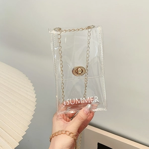 Summer Letter Print Transparent PVC Mini Crossbody Bag For Women Fashion Gold Chain Shoulder Phone Bag Jelly Square Purse
