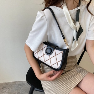 Chic quilted crossbody bag with houndstooth pattern and black leather trim for women