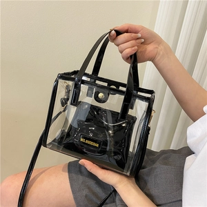 Women Fashion Transparent PVC Tote Bag Set Large Capacity Clear Jelly Beach Handbag With Inner Pouch Shoulder Crossbody Bag
