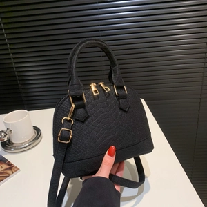Vintage Crocodile Embossed PU Leather Shell Crossbody Bag For Women Fashion Double Zipper Top Handle Shoulder Handbag