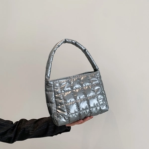 Puffer Quilted Metallic PU Tote Bag For Women Large Capacity Crossbody Bag Square Shoulder Bag With Handle Chic Handbag
