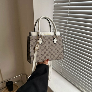 Fashion Women Monogram PU Leather Crossbody Bag Vintage Letter Print Street Trend Small Square Handbag Versatile Purse