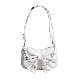 Sac sous le bras blanc avec gros nœud 3D et décoration en chaîne de perles