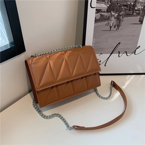 Sac à Épaule Femme Matelassé Géométrique Cuir PU Bandoulière Chaîne Argent Sacoche Carrée Petit Sac Messager Quotidien