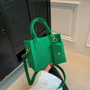Women Fashion Crocodile Embossed Felt Shoulder Bag Set Chic Street Style Mini Tote Crossbody Handbag For Daily Work Party