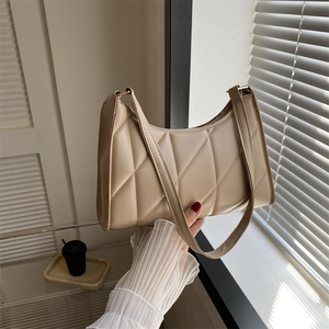 Damen Gesteppte PU-Leder Unterarmtasche Mode Geometrische Rautenmuster Schultertasche Einfache Lässige Pendler Handtasche Reißverschluss