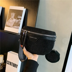Sac Banane Étincelant en Strass pour Femmes Sac de Poitrine Bandoulière avec Petit Porte-Monnaie et Large Bandoulière Sac de Ville Tendance