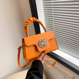 Petit Sac à Épaule Carré en Cuir PU pour Femmes Poignée Froncée Boucle en Strass Sac à Bandoulière Décontracté Quotidien