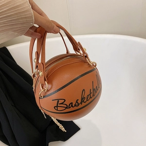 Borsa a Tracolla da Donna a Forma di Pallacanestro in Pelle PU Sferica Borsa a Mano Rotonda Quotidiana con Manico a Catena in Metallo