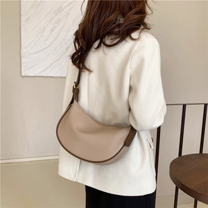 Vintage half-moon hobo bag in beige and coffee with adjustable shoulder strap