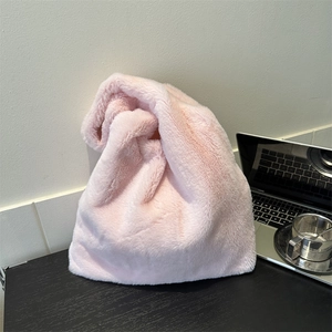 Sac Cabas en Peluche de Grande Capacité pour Femmes Sac à Épaule Doux pour Navette Style Coréen Sac à Main Hiver Automne