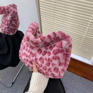 Fashion Plush Animal Print Underarm Bag Women Autumn Winter Zebra Leopard Pattern Zipper Small Handbag Casual Daily Bag