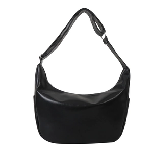 Classic black faux leather hobo shoulder bag with adjustable strap and side pockets
