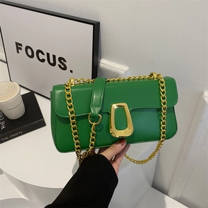 Fashion Women PU Leather Small Square Bag With Chain Strap Metal Buckle Decorative Shoulder Crossbody Bag Daily Purse