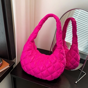 Borsa a Spalla Hobo Trapuntata Moda Donna Borsa Dumpling Imbottita Casual Tinta Unita Cerniera Borsa a Mano Sottobraccio