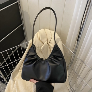 Women Fashion Ruched Underarm Bag PU Leather Solid Color Shoulder Hobo Bag Vintage Minimalist Cloud Bag For Daily Commute