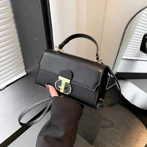 Women Fashion PU Leather Shoulder Bag Metal Lock Crossbody Bag Small Square Bag Solid Color Stitched Design Top Handle Bag