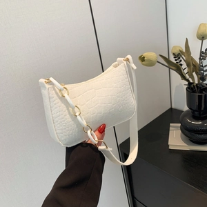 Women Fashion Canvas Underarm Bag Crocodile Pattern Stylish Chain Shoulder Bag Trendy Baguette Square Bag For Daily Streetwear