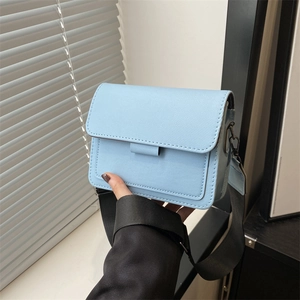 Women Minimalist PU Leather Small Square Shoulder Bag Trendy Korean Style Solid Color Crossbody Bag With Wide Strap Fashion Handbag