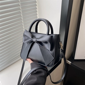 Sweet Bowknot Shoulder Bag for Women Fashion PU Leather Crossbody Bag Solid Color Square Handbag Daily Use Commuter Bag