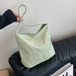 Women's Nylon Shoulder Bag Korean Style Letter Embroidery Bucket Bag Casual Handbag Lightweight Daily Tote Underarm Bag